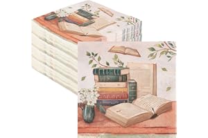 NICENEEDED Book Themed Party Napkins Decorations, 40PCS Book Club Napkins Set Decor Floral Books Club Vintage Napkin, Vintage