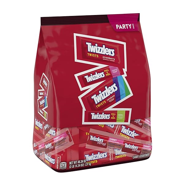 TWIZZLERS ASSORTED FLAVORED LICORICE STYLE, CANDY BULK PARTY PACK, HALLOWEEN CANDY, 46.34 OZ