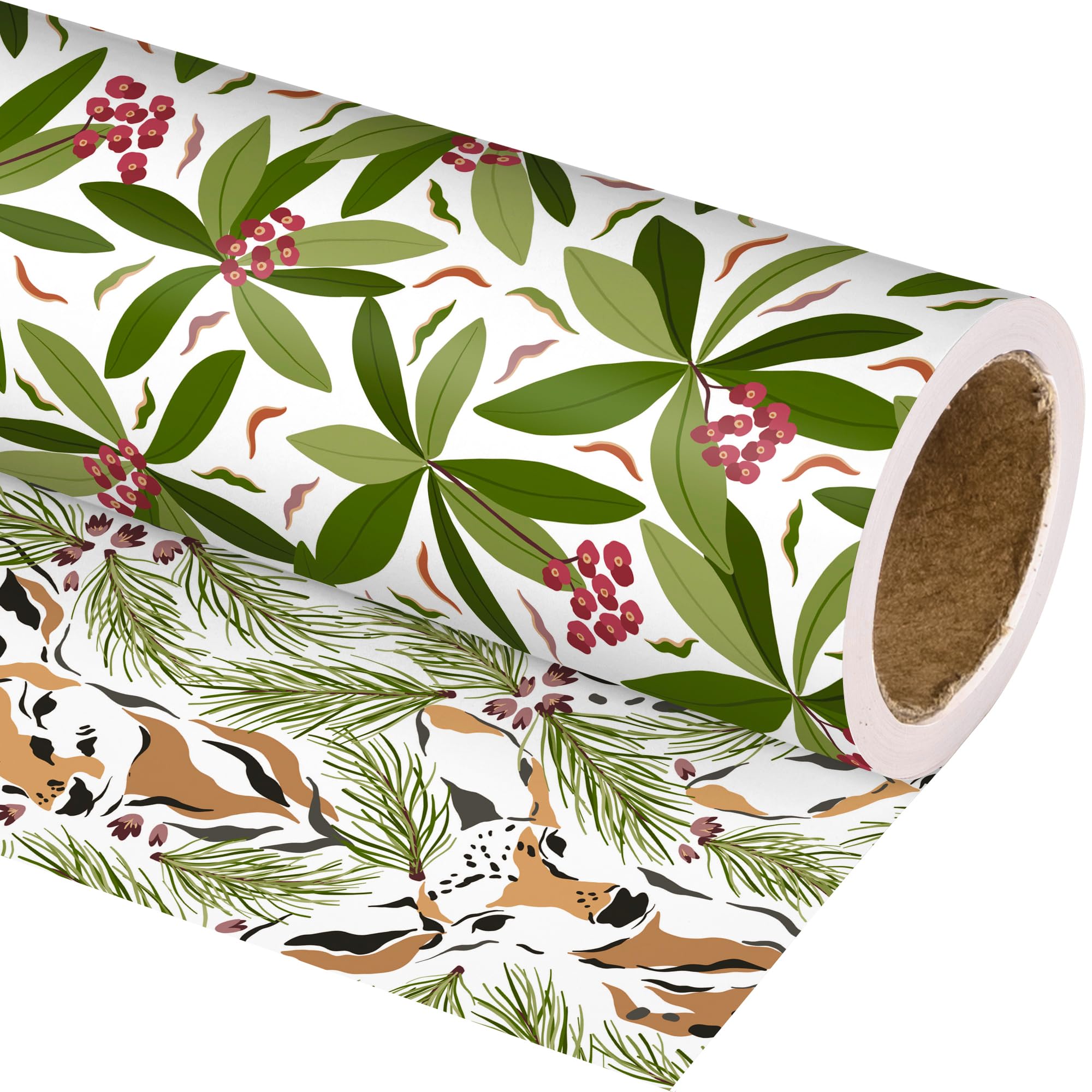 Photo 1 of ***STOCK IMAGE FOR REFERENCE***
 Reindeer Christmas Wrapping Paper - 17 Inches X 33 Feet - Watercolor Reindeer and Christmas Floral Leaves Pattern Great for Holiday