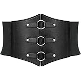 JKEEMI Women Corset Belt Metal O-Ring Heart-Ring Wide Elastic Waspie Waist Belt for Daily Cosplay Halloween Costumes