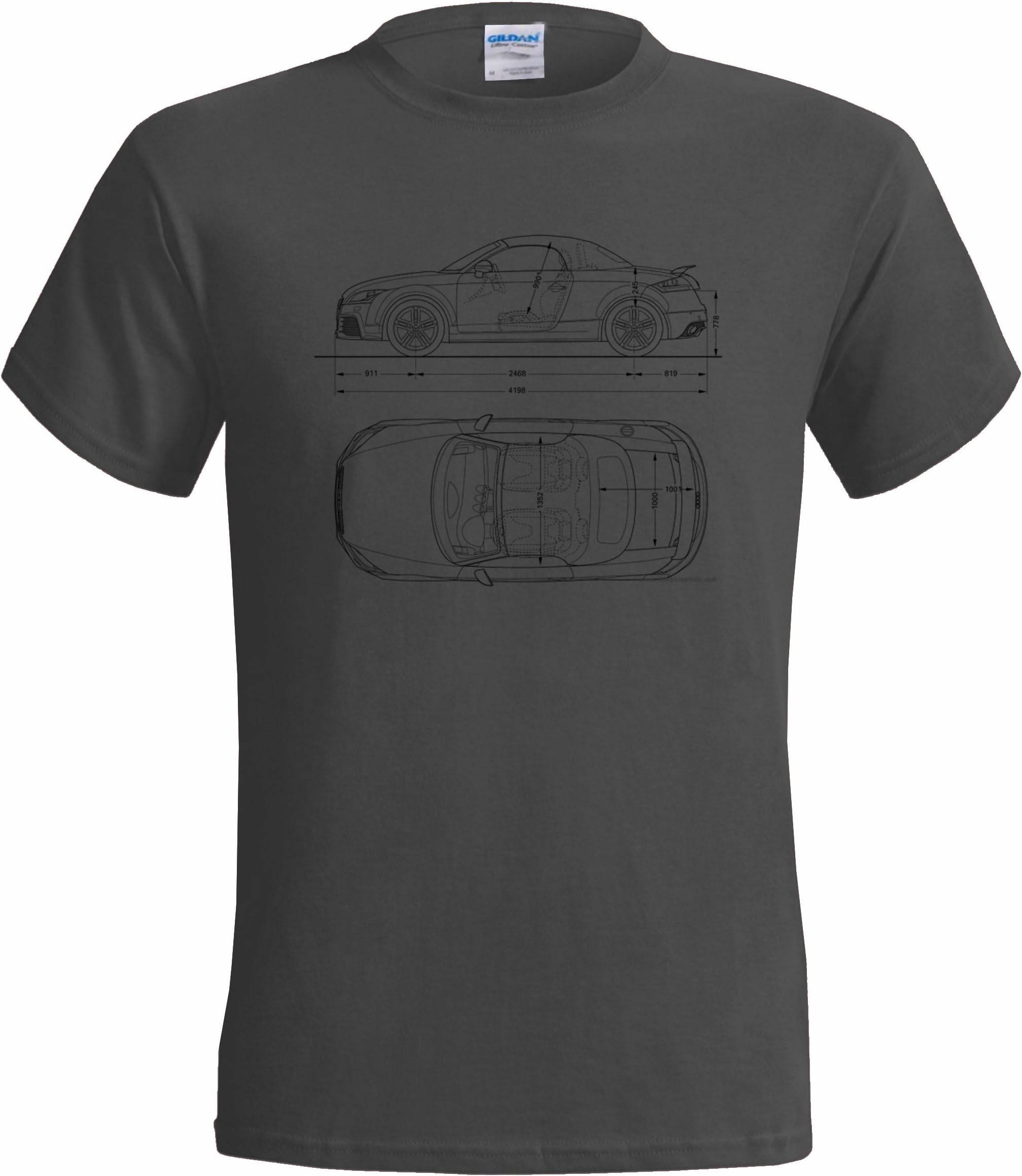 AUDI TT 2010 BLUEPRINT MENS T SHIRT CLASSIC CAR ROADSTER (MEDIUM(38-40), CHARCOAL)