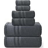 REDKISS 6 Piece Gray Bath Towels Set – 100% Cotton Towels Set for Bathroom, Hotel Collection | 700 GSM, Absorbent & Quick-Dry Towel Sets with 2 Bath Towels, 2 Hand Towels, 2 Washcloths, Gray Towels