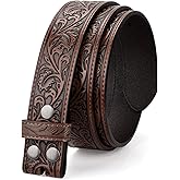 TRIWORKS Western Belt Strap for Men without Buckle 1.5" Wide Floral Engraved Embossed Leather Belt Strap