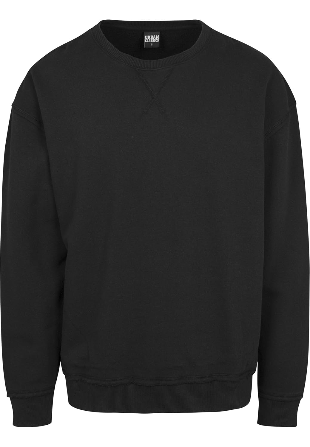 Urban Classic Men's Oversized Open Edge Crew Jumper, Black (Black 00007
