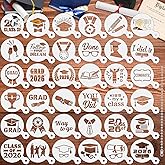 JULBEAR Graduation Cookie Stencils 36 Pcs Class of 2026 Reusable Templates | Cookie Decorating Supplies, Graduate Party Coffee Decoration, Baking Dessert Painting DIY, 36 Pieces Templates Tools