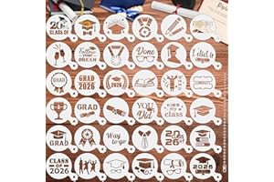 JULBEAR Graduation Cookie Stencils, 36 Pieces Class of 2026 Reusable Coffee Decoration Stencils Templates Tools for Cookies B