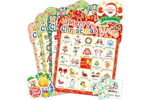 YTSQLER Christmas Bingo Game for Kids 24 Players, Christmas Bingo Cards Holiday Party Games for Family School Classroom Winter Party Supplies Favors Gifts