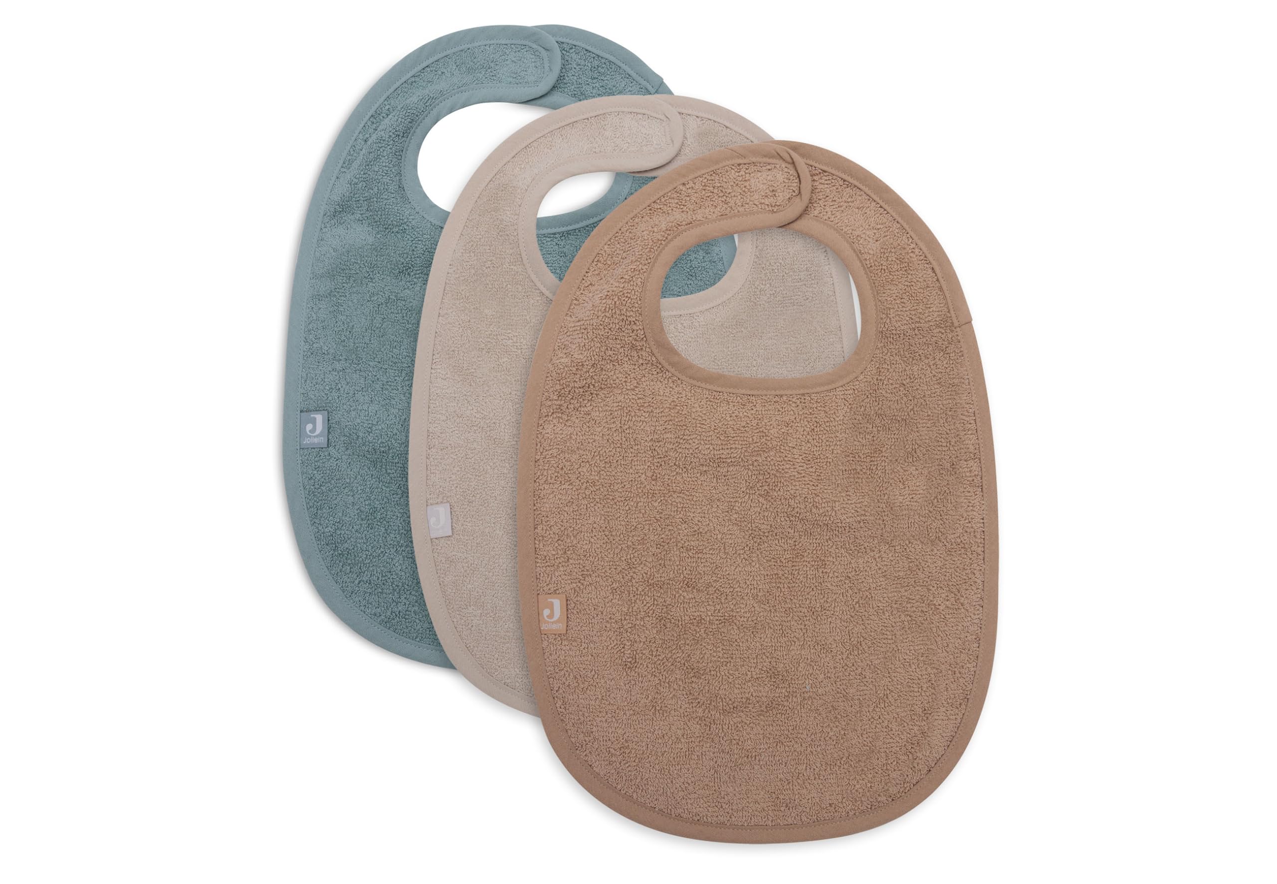 Jollein Baby Bib - Terry Towelling, Sea Green/Nougat/Biscuit - Pack of 3-100% Cotton - with Velcro Fastening - Baby Bib - Drool Bib Baby