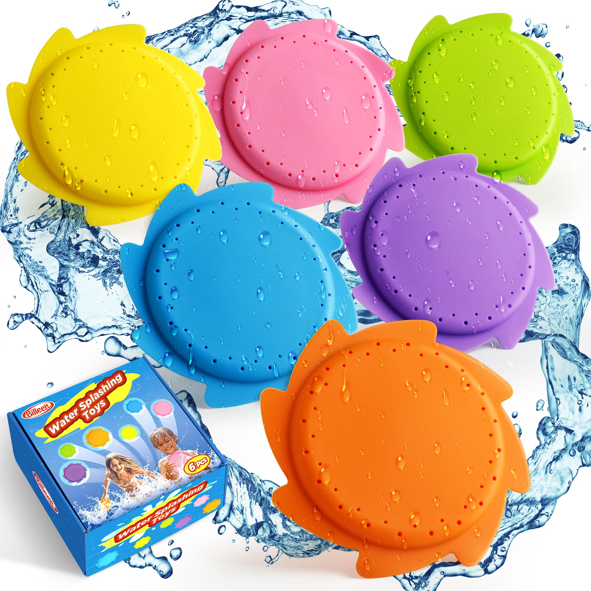 Photo 1 of Billeeit Splash Water Flying Discs in 6 Bright Colors, Disc Water Toys with Portable Mesh Bag, Fun Pool, Beach Toys & Games for Kids and Toddler