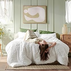Bedsure Queen Comforter Set - White Comforter, Boho