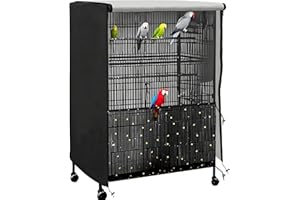 MIEUXLLEY Universal Bird Cage Cover,Pet Cage Cover,100% Shading Oxford Cloth with PU Coating Layer,Good Night for Small Animals,Adjustable Soft Airy Nylon Mesh Net for Round Square Cages (Black, 35×25×47in)