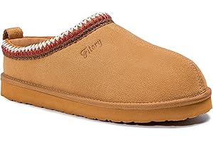 FITORY Women's Suede Slipper, Flat Slip On House Shoes with Faux Fur Lining Indoor Outdoor Short Mini Boots