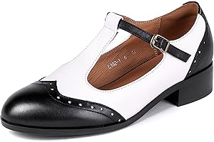 Sailimy Women's Genuine Leather Mary Jane Saddle Oxford Loafers Brogue Shoes