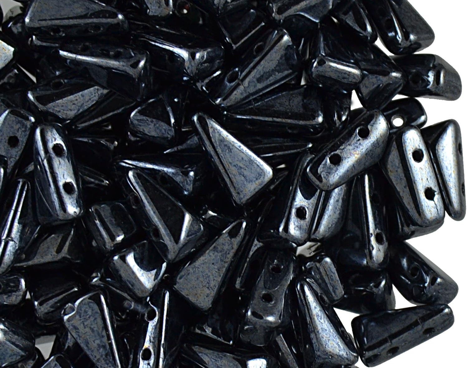 30 Pieces Vexolo® Bead - Czech Pressed Glass Beads in The Form of a Triangle 8x5mm with Two Holes, Jet Hematit