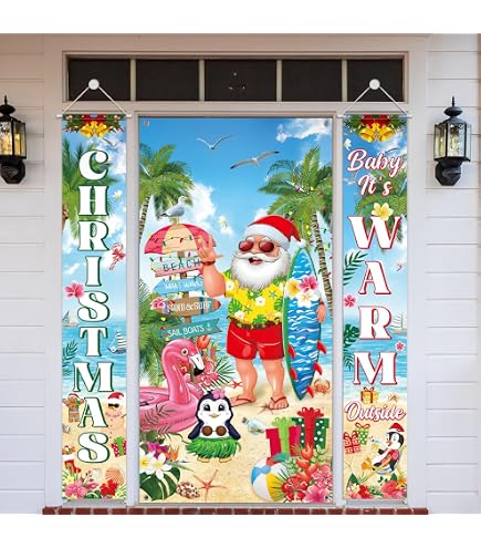 Baby It's Warm Outside Door Banner – Summer Christmas & Luau Party Decor (2-Pack)