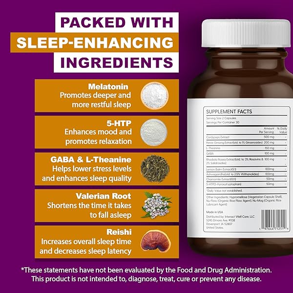 NUROVIVE – SLEEP & REST, NATURAL SLEEP AID WITH REISHI MUSHROOM POWDER, GABA & MORE, PROMOTES RELAXATION, WELLNESS SUPPORT FOR MEN/WOMEN, 60 CAPSULES