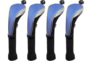 Andux 4Pcs/Set Long Neck Gold Golf Hybrids Club Head Covers with Dial No. Tag MT/HY15