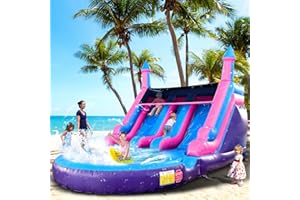 AWESMFLATE Commercial Water Slide for Kids Adults 21ft/L Big Inflatable Water Slide with Big Splash Pool Heavy Duty Blow Up Water Slide with 2 Slides 1100W Blower Backyard Party Wet Dry Use 21x11x12ft