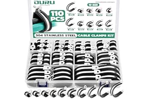 OURU 110PCS Cable Clamps Assortment Kit,10 Sizes—1/4" 5/16" 3/8" 1/2" 5/8" 3/4" 1" 1-1/4" 1-1/2" 1-3/4" Stainless Steel Rubbe