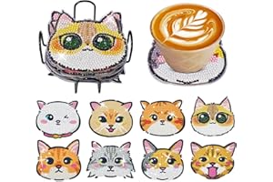 EWJRNSF 8 PCS Diamond Art Coasters Kit, Small Diamond Painting Coasters, Fall Diamond Art Kits for Adults Beginners, Arts and Crafts Supplies Item Sets with Holder