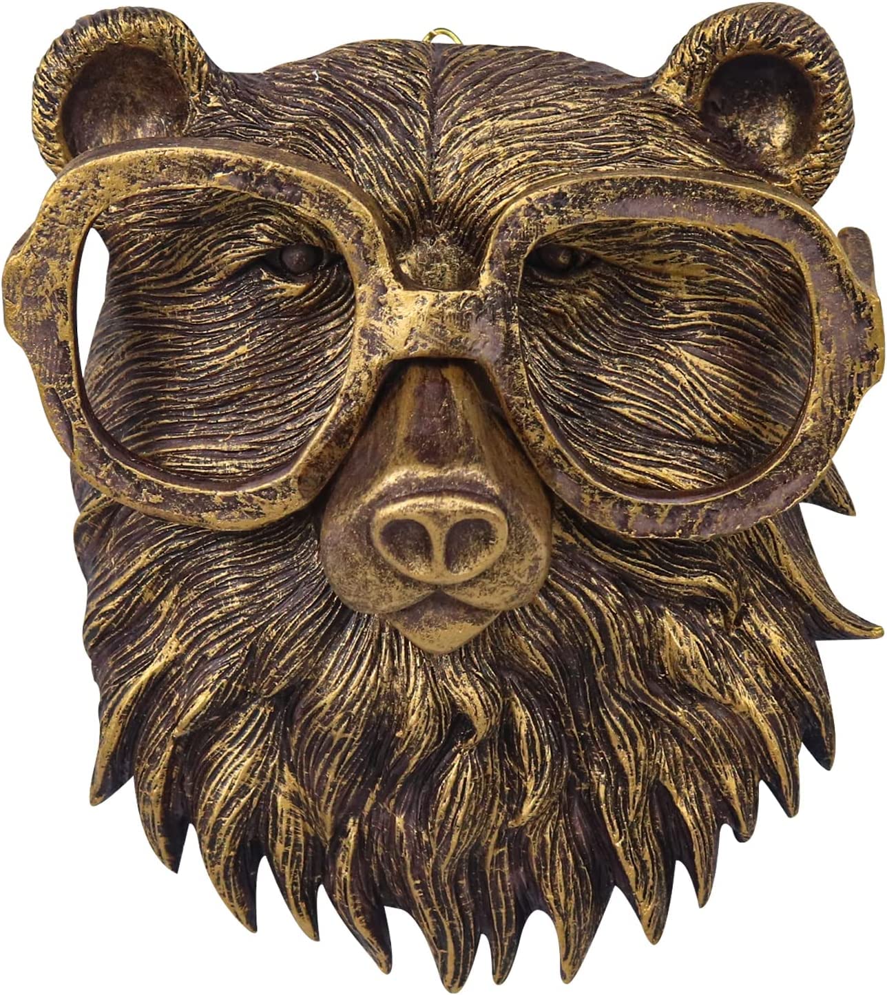 Gresonic 3D bear head Wall Mount Ornament, Animal Heads Wall Art Hanging Sculptures, Small Metal Wall Resin Art Wall Decor Ornament Waterproof Bronzed Resin Decorations for Home