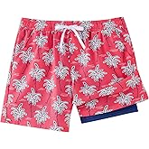 LIBREDGE Boys Swim Trunks Little Boys Stretch Swim Shorts Kids Bathing Suit with Compression Boxer Liner Quick Dry 5-12Y