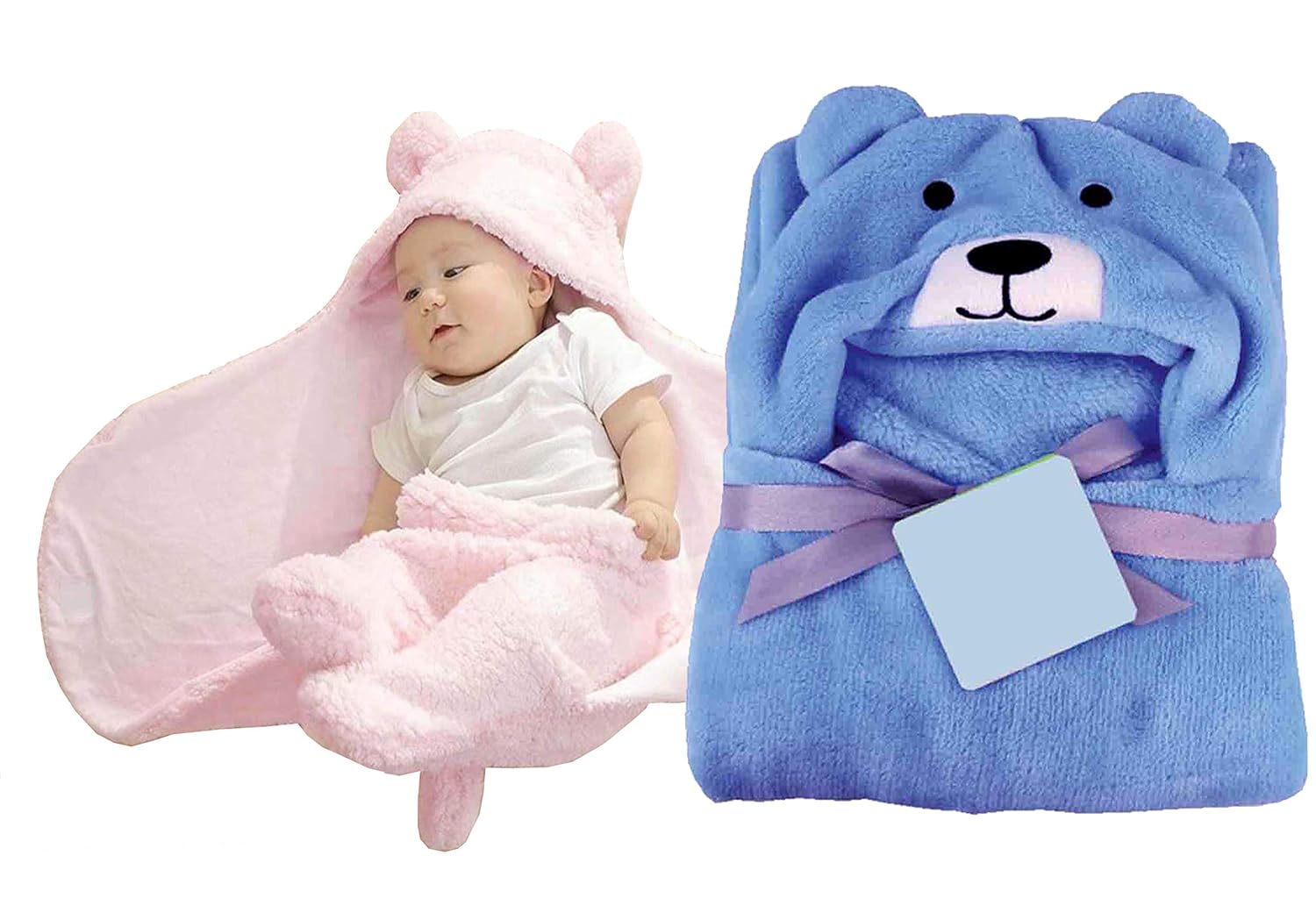 MY NEWBORN Baby Hooded Blanket Wrapper for Boys and Girls Pack of 2 Pc