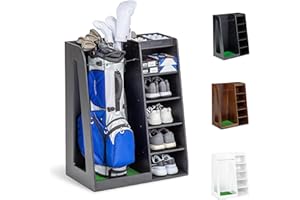 GoSports Premium Wooden Golf Bag Organizer and Storage Rack - Black, White or Brown Finish