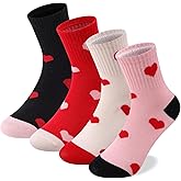 Jspupifip Kids Girls Crew Athletic Socks with Retro Stripes Hearts Cartoon Patterns for Running Sport Outdoor