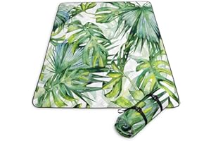 Nttopship Palm Leaves Printing Picnic Blankets Picnic MatWaterproof Foldable 78x78 Inches,Banana Leaves Picnic Outdoor Mat fit Teens Adults for Camping,Sand,Park,Travel,Grass,Playground...