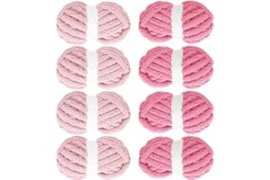 MABOZOO Assorted Chunky Yarn for Crocheting 8 Pack - Fluffy Jumbo Chenille, Soft Plush Bulky Yarn for Hand or Arm Knitting - 4 Pink & 4 Rose Red (27yds, 8 oz Each Skein)