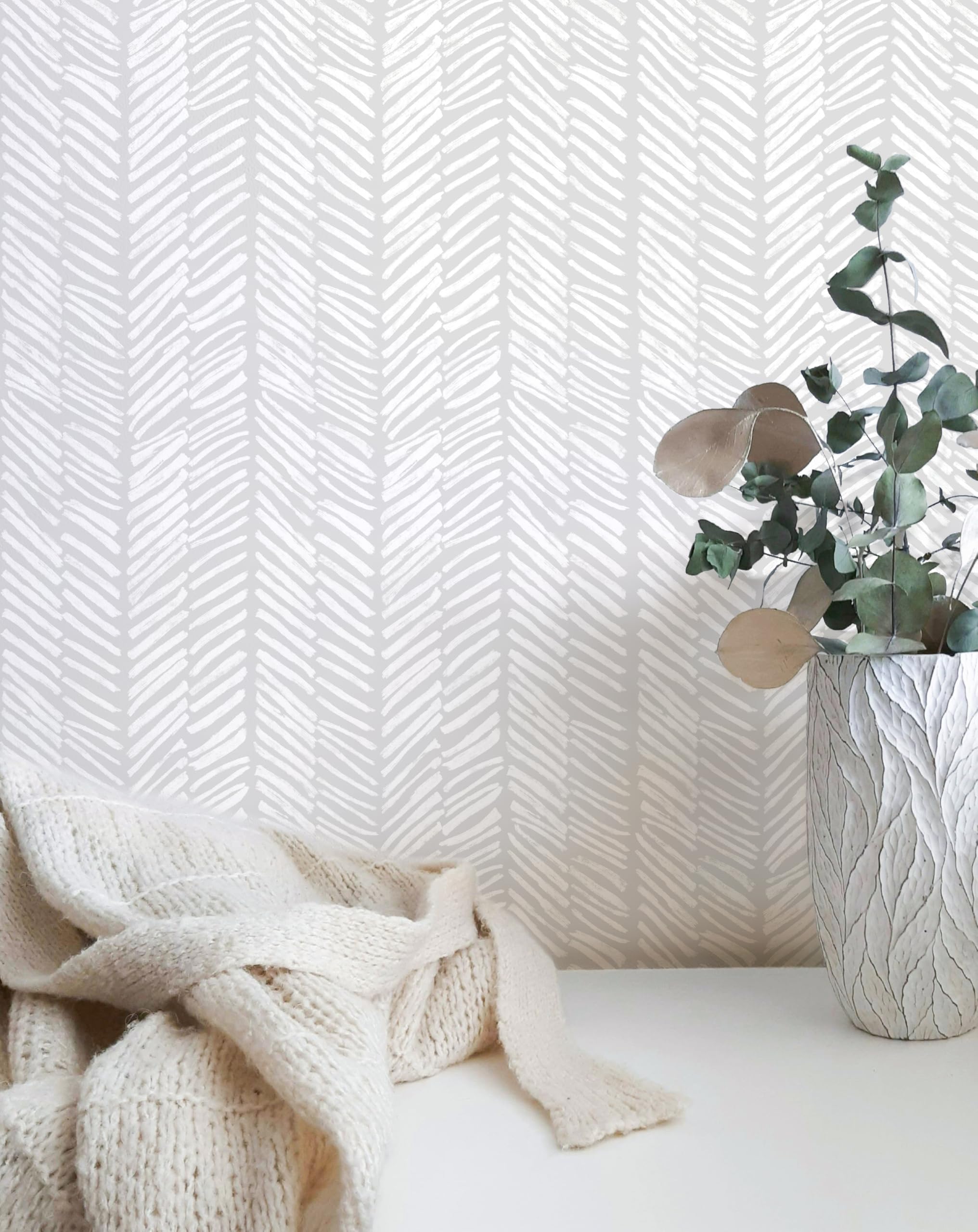 Photo 1 of MelunMer Modern Peel and Stick Wallpaper Boho Contact Paper for Cabinets 197" L 17.3" W Stripe Grey Contact Paper Line Self-Adhesive Removable Wallpaper for Bathroom Bedroom Shelf Liner Easy to Use