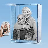 HAN'S LASER Personalized 3D Crystal Photo Cube, Custom Picture Gift for Valentine's Day, Birthday, Wedding Memorial, Mother's Day, Couples Gift for Women, Wife, Husband, Men - Small Portrait