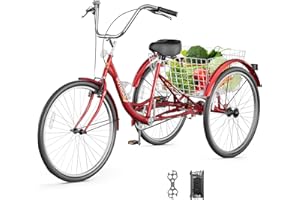 OUTROAD OUTDOOR CAMPING GARDEN PATIO Outroad Adult Tricycle, 24/26 inch 1/7 Speed Cruiser Trike, 3 Wheel Bikes with Large Basket for Seniors, Women, Men, Adult Trikes for Shopping Picnic Outdoor Sports,Red Blue and Purple