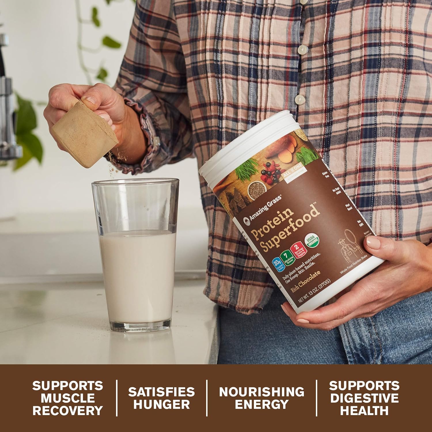 Amazing Grass Protein Superfood: Vegan Protein Powder, All-in-One Nutrition Shake, Rich Chocolate, 18 Servings : Grocery & Gourmet Food