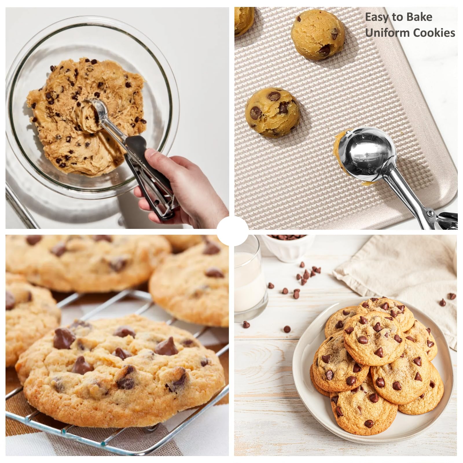Cookie Scoop Set, 3Pcs Ice Cream Scoop, Cookie Scoops for Baking Set of 3, 18/8 Stainless Steel Cookie Scooper for Baking, Ice Cream Scooper with Trigger Release, Cookie Dough Scoop with Non-slip Grip