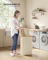 SONGMICS 90L Laundry Basket with Lid Large Hamper Cream White LCB509W01 view 2