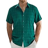 JOGAL Mens Button Down Shirt Short Sleeve Casual Plaid Button Up Shirt Summer Beach Vacation Hawaiian Shirts with Pocket