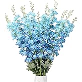 Thiccywoov 12 Pcs Delphinium Artificial Flowers, 33.5'' Long Stem Lifelike Faux Silk Flower Fake Look Real Bouquet for Tall Vase DIY Wedding Party Home Kitchen Arrangement Decor (Blue)