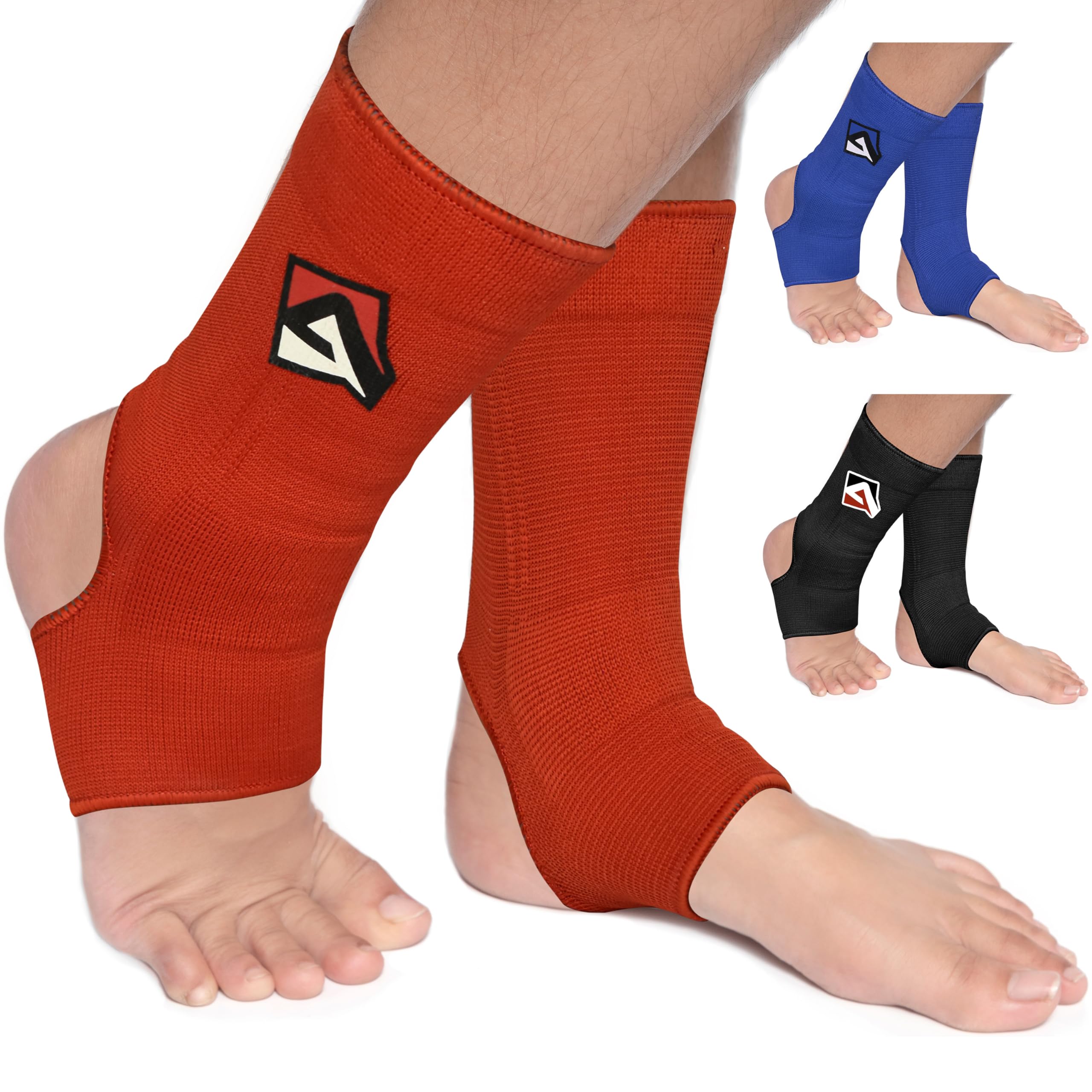 AQF MMA Ankle Support Muay Thai Foot Brace Guard Kick Boxing Sprains Achilles Tendon Pain Relief Protector Elasticated Breathable Compression Sleeve (Red, S)