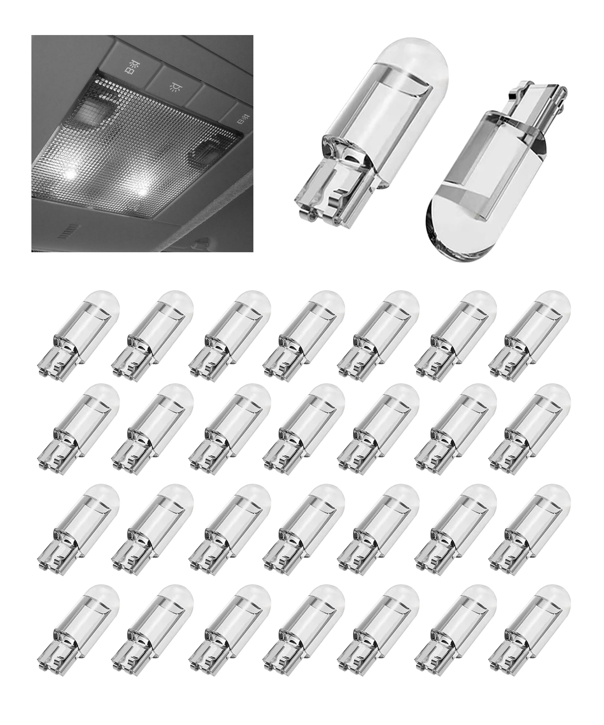 Photo 1 of SCUARI 30PCS 194 LED Bulb,Car Accessories License Plate Bulb,0.36W 12V Car Interior Dome Light,168 2825 W5W T10 Wedge COB LED Replacement Bulbs,Use for Dome Light,Map Light (White)