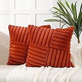 All Smiles Fall Throw Pillow Covers 18x18 Set of 2 Burnt Orange Faux Fur Soft Fluffy Velvet Cushion Case Autumn Thanksgiving Decoration Farmhouse Home Decor for Couch Bed Sofa Living Room,Boho Rust
