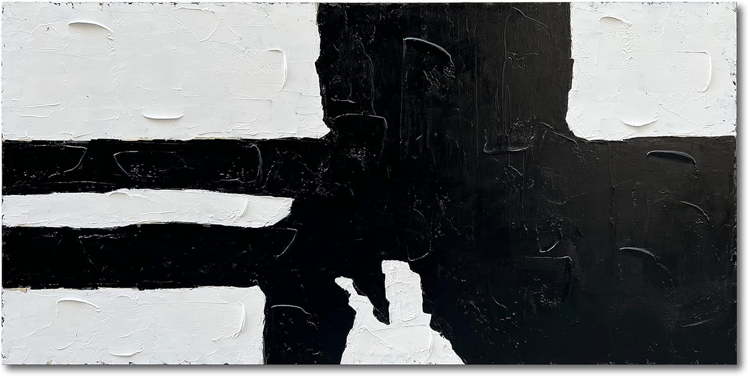 Paintings - NANKAI 24x48 inch minimalist black and white art painting, abstract oil painting wall art, modern art wall painting, hand-painted office, family wall decoration art