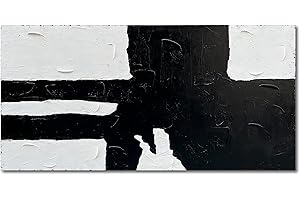NANKAI Hand-painted Minimalist Black and White art Abstract Oil painting Wall art Modern art living room corridor office wall decorative art painting 24x48 inch