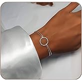 Tooliks Gold Open Circle Bracelet – Delicate Double Chain, Sterling Silver or Gold Filled, 6.5–7.5”