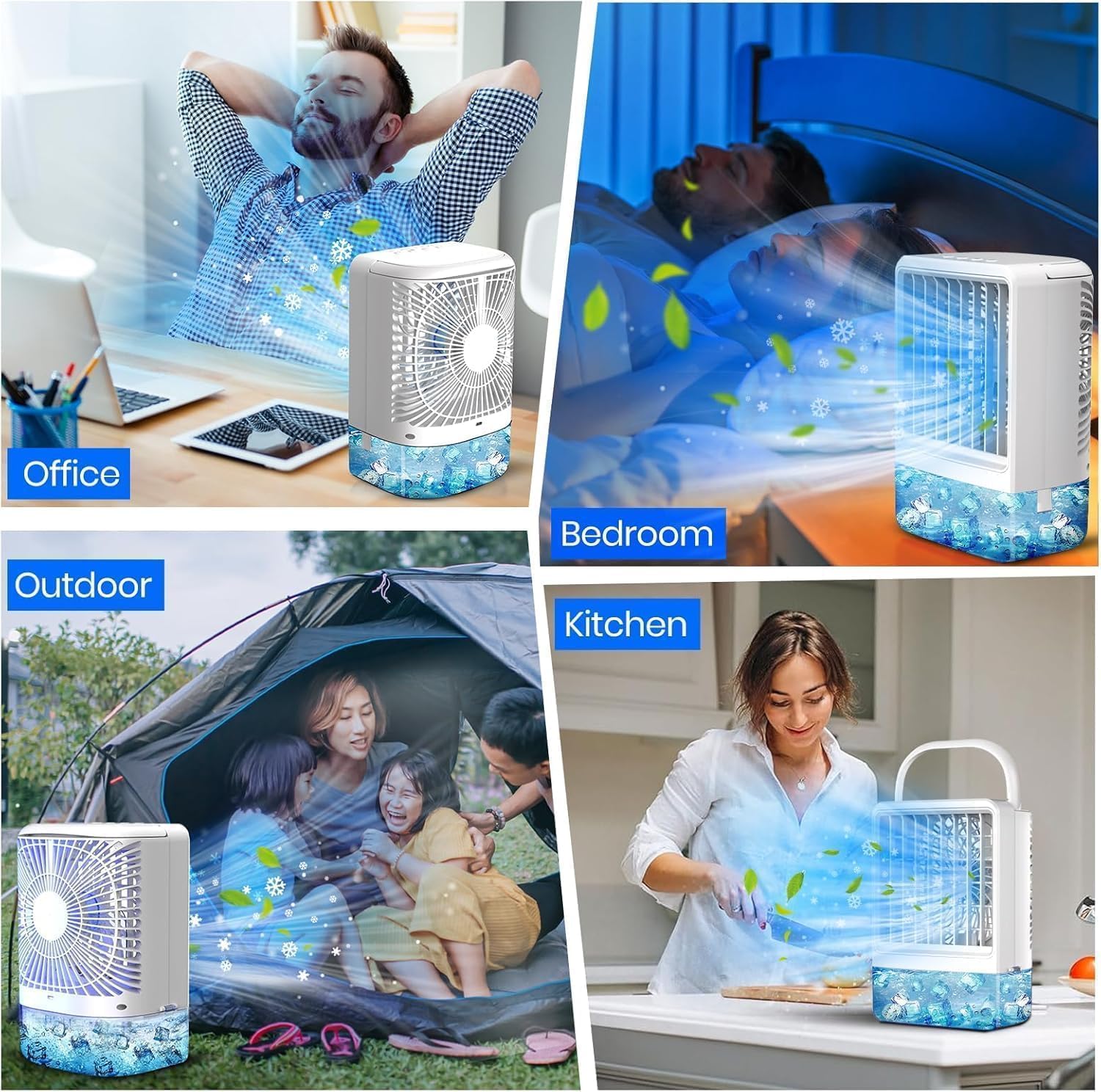 Mini Air Conditioner Portable AC Portable Air Conditioners with 1200ml spray/hour 3 Speed Wind & 7 Colorful LED Light Cool Mist &Timer Evaporative Air Cooler for Bedroom/Home/Office