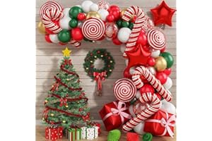 Christmas Balloons Arch, White Green Red Christmas Balloons Kit with Santa Claus, Snowman, & Christmas Tree Balloons Christma