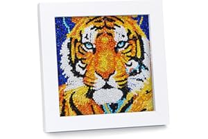 AyuqEjus Tiger Diamond Art Painting for Kids with Frame, Diamond Art for Kids Ages 6 8 10 12,Arts and Crafts DIY Painting,Diamond Dots for Kids Gift 6" X 6" (Tiger-2)
