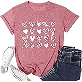 VVNTY Valentines T Shirts for Women Cute Heart Print Graphic Tees Casual Short Sleeve Top
