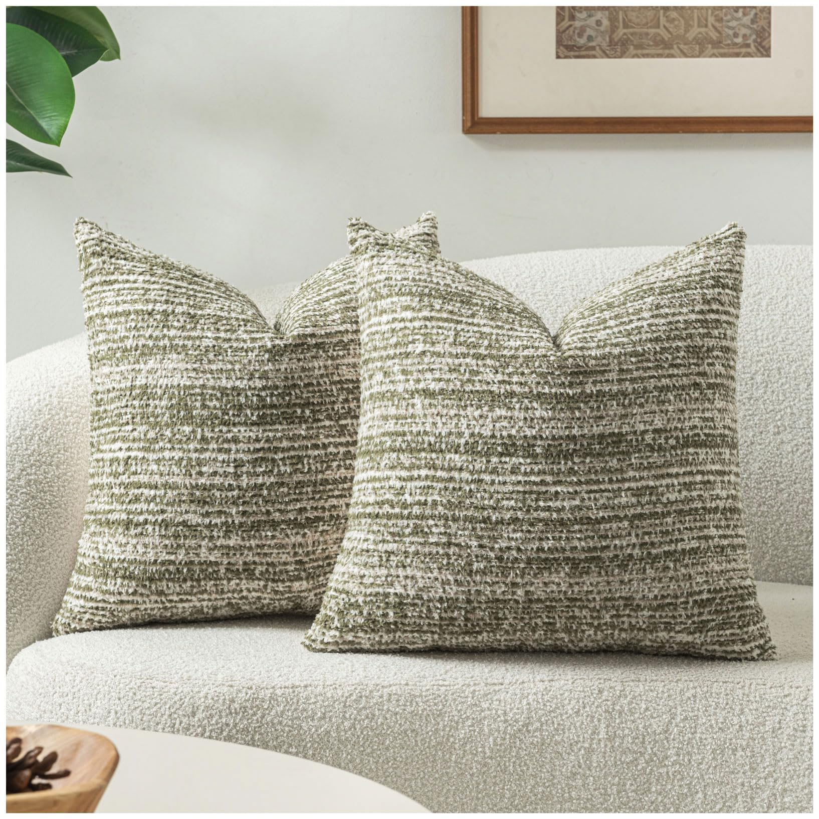 Photo 1 of Zealax Pack of 2 Olive Green Decorative Textured Throw Pillow Covers 20x20 for Couch Bed Sofa Living Room,Soft Accent Pillows Luxury Cushion Cover Pillow Cases